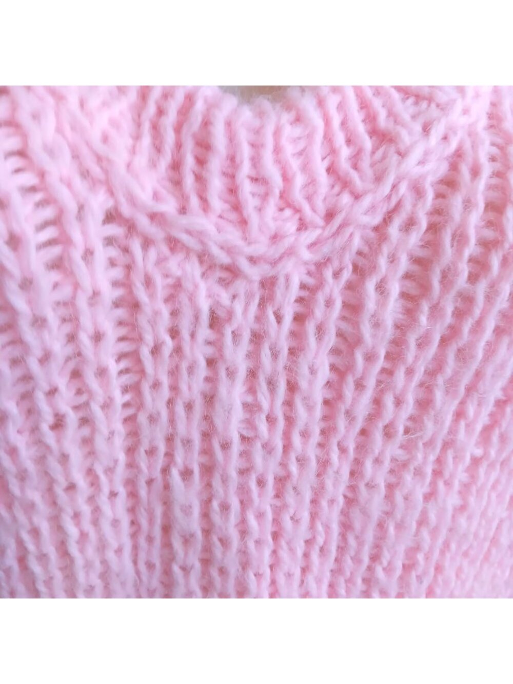 Women's XXL Vintage Sweater 1OF1 Handmade Granny Pink Knit V-Neck Short Sleeve
